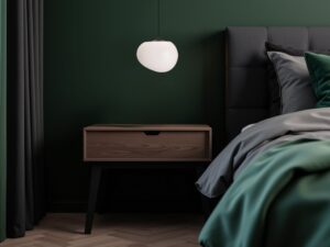 Miniaturka 1 - Lampa wisząca Delado 25 cm z białym kloszem zawieszona przy łóżku