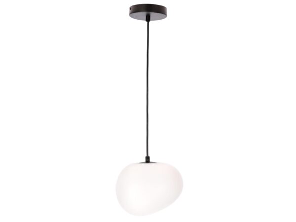 Lampa wisząca Delado z białym kloszem akrylowym w kształcie kamienia i czarnym zawieszeniem