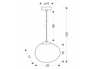 Miniaturka 3 - Rysunek wymiarowy lampy wiszącej Delado wysokość 120 cm klosz 20 cm