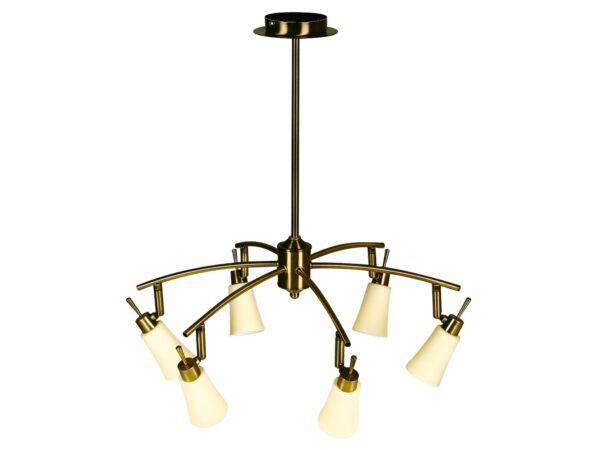 Sześciopunktowa lampa wisząca Delava patyna z jasnymi szklanymi kloszami