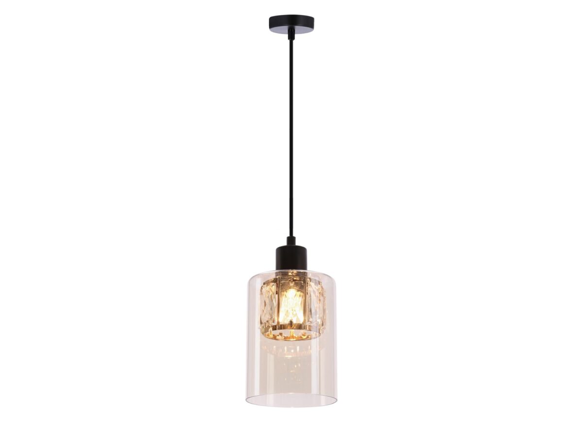 Lampa wisząca z bursztynowym kloszem Delemeta 125 cm czarno-złota