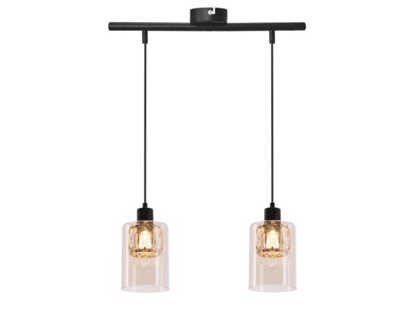 Lampa wisząca Delemeta dwupunktowa z bursztynowymi kloszami na białym tle