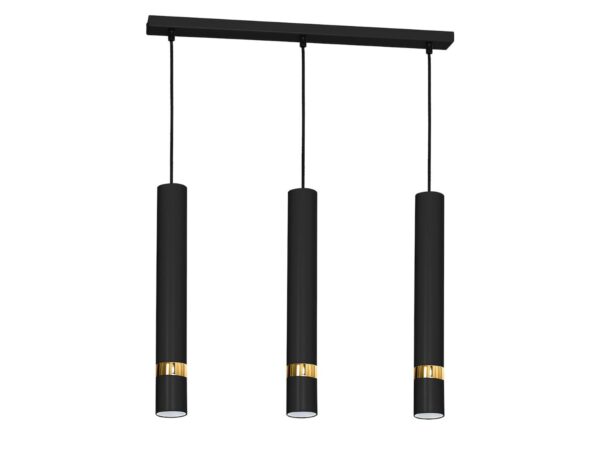 Lampa wisząca Delonio z trzema czarno-złotymi kloszami