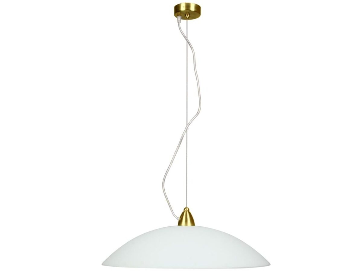 Lampa wisząca z giętego szkła Delova 30 cm biała z mosiądzem