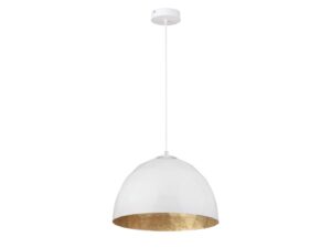 Miniaturka 10 - Biało-złota lampa wisząca Diament M z geometrycznym kloszem, na białym tle.