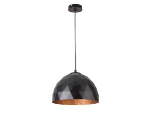 Miniaturka 2 - Czarno-miedziana lampa wisząca Diament M, pełen widok z rozetą.