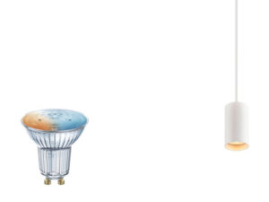 Miniaturka 1 - Biała lampa wisząca Enola 2.0 M Smart Set na szynie jednofazowej z żarówką GU10
