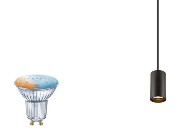 Czarna lampa wisząca Enola 2.0 M Smart Set na szynie jednofazowej z żarówką GU10