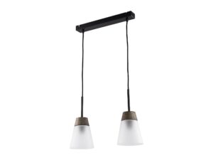 Miniaturka 1 - Lampa wisząca Domino dwupunktowa z białymi mlecznymi kloszami i czarną listwą