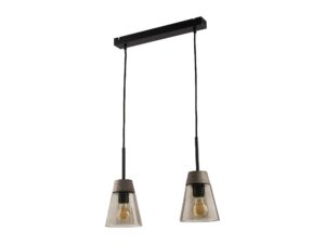 Miniaturka 2 - Lampa wisząca Domino dwupunktowa z przydymionymi szklanymi kloszami i czarną listwą