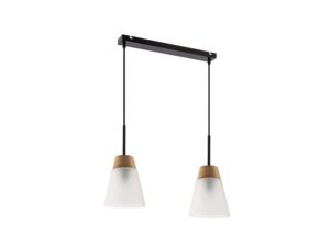 Miniaturka 1 - Lampa wisząca Domino z dwoma mlecznymi białymi kloszami i czarną belką