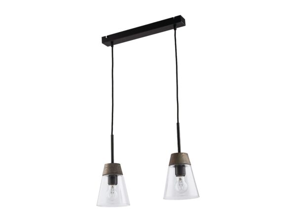 Lampa wisząca Domino dwupunktowa z przezroczystymi szklanymi kloszami i czarną listwą