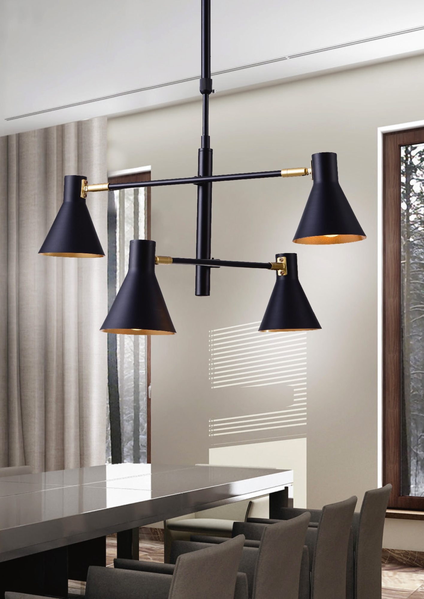 Lampa wisząca Doralia w aranżacji wnętrza z czterema kloszami