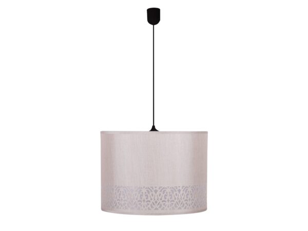 Lampa wisząca Doredano – kremowy abażur z ażurowym ornamentem i czarnym zawieszeniem