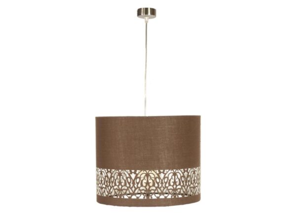 Lampa wisząca Doredano brązowy abażur z ażurowym pasem na białym tle