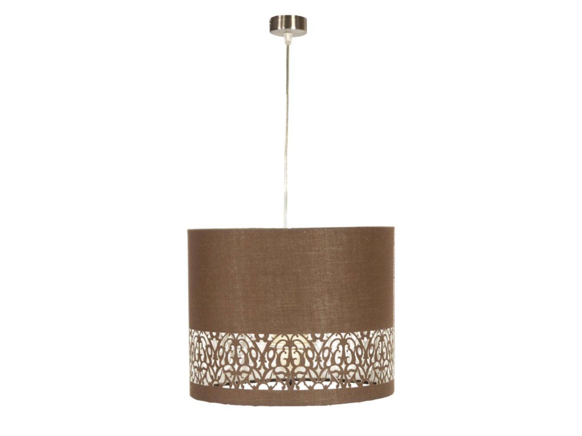 Lampa wisząca Doredano brązowy abażur z ażurowym pasem na białym tle