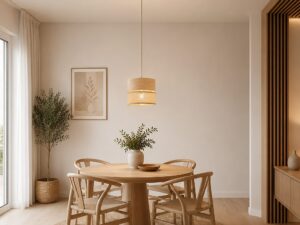 Miniaturka 1 - Lampa wisząca Dorma jednopunktowa z abażurem juta w aranżacji wnętrza