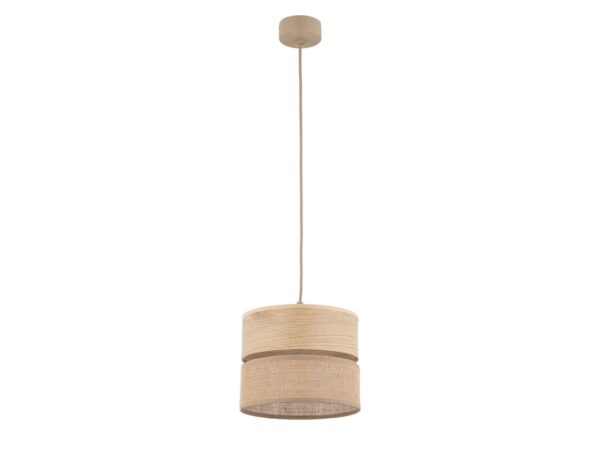 Lampa wisząca Dorma 20 cm z abażurem juta i jasnym drewnianym wykończeniem