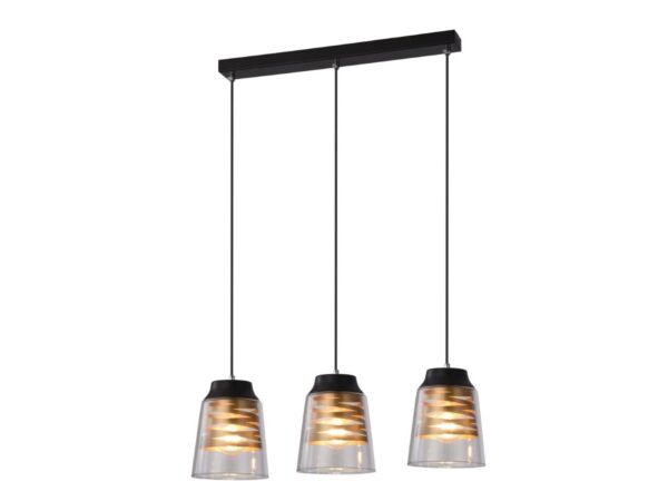 Lampa wisząca Dorolia czarna z trzema przezroczystymi szklanymi kloszami