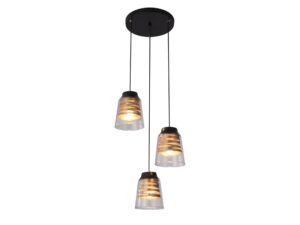 Miniaturka 2 - Lampa wisząca Dorolia trzy przezroczyste klosze na czarnym talerzu