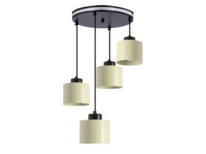Miniaturka 2 - Lampa wisząca Doroseta z czterema oliwkowymi metalowymi kloszami na czarnych przewodach