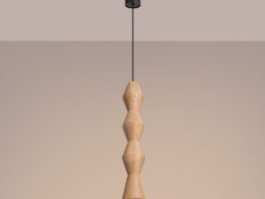 Miniaturka 10 - Lampa wisząca drewniana Selviora 10 cm naturalna duża z włączonym światłem