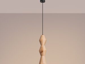 Miniaturka 17 - Lampa wisząca drewniana Selviora 10 cm naturalna średnia z włączonym światłem