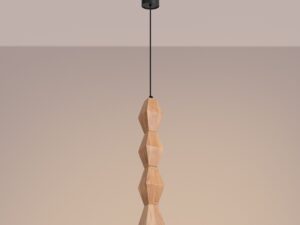 Miniaturka 10 - Lampa wisząca drewniana Selviora 8 cm naturalna duża z włączonym światłem