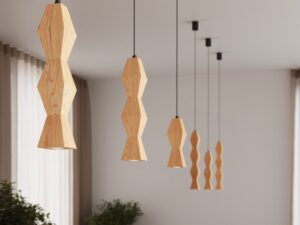 Miniaturka 20 - Lampa wisząca drewniana Selviora 8 cm naturalna mała w kompozycji trzech rozmiarów