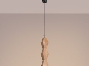 Miniaturka 13 - Lampa wisząca drewniana Selviora 8 cm naturalna średnia z włączonym światłem