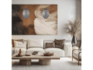 Miniaturka 8 - Dwie lampy wiszące z kloszami dymionymi w nowoczesnym salonie