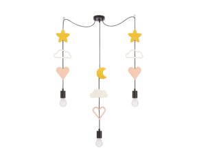 Miniaturka 2 - Lampa wisząca dziecięca z gwiazdkami sercami i chmurkami w różowym białym i złotym kolorze