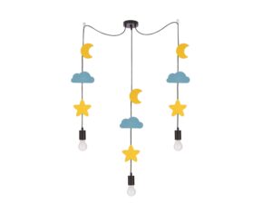 Miniaturka 1 - Lampa wisząca dziecięca z księżycem gwiazdkami i chmurkami w kolorze złotym i niebieskim