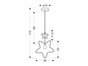Miniaturka 2 - Rysunek wymiarowy lampy dziecięcej z gwiazdkami – wysokość 110 cm