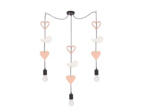 Miniaturka 6 - Lampa wisząca dziecięca z serduszkami i ptaszkami różowo-biała na czarnym zawieszeniu