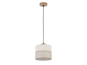 Miniaturka 2 - Lampa wisząca Eco jednopunktowa z szarobeżowym abażurem i jasnym drewnem