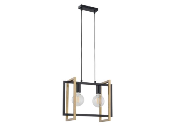 Lampa wisząca Eden 2 czarno-złota z dwoma punktami światła w geometrycznej stalowej ramie
