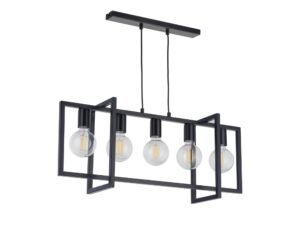 Miniaturka 2 - Czarna lampa wisząca Eden 5 z geometryczną stalową ramą i pięcioma oprawkami E27.