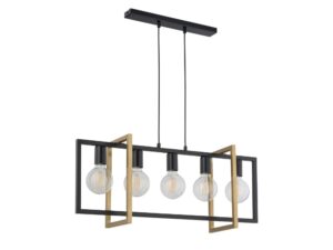 Miniaturka 3 - Lampa wisząca Eden 5 z czarną ramą i złotymi prostokątnymi elementami, pięć oprawek E27.