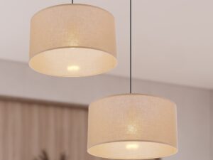 Miniaturka 3 - Beżowe lampy wiszące Elavora w aranżacji z oświetleniem
