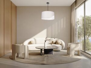 Miniaturka 8 - Szara lampa wisząca Elavora w jasnym pokoju dziennym