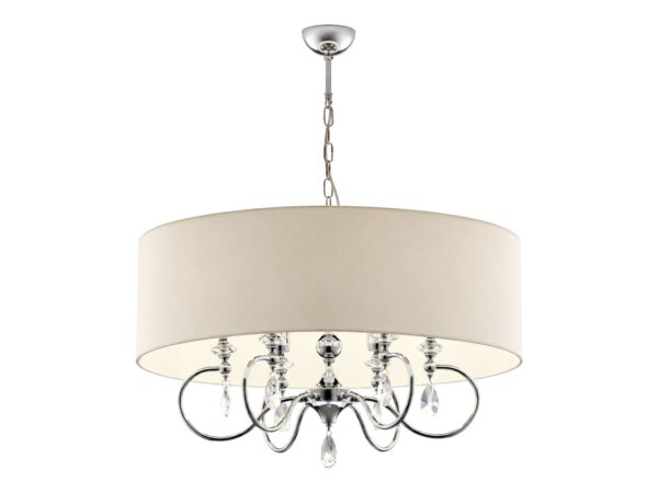Lampa wisząca Elba 6-punktowa 73 cm – chrom i biel na białym tle