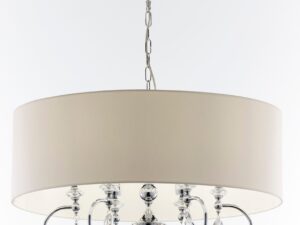 Miniaturka 4 - Lampa wisząca Elba 6-punktowa z białym abażurem, chromowanym stelażem i kryształami