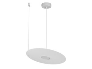 Miniaturka 19 - Lampa wisząca Elenora średnica 35 cm, kolor biala, płaski metalowy klosz i dwa zawieszenia na białym tle