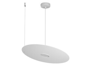 Miniaturka 4 - Lampa wisząca Elenora średnica 45 cm, kolor biala, płaski metalowy klosz i dwa zawieszenia na białym tle