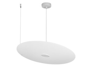 Miniaturka 8 - Lampa wisząca Elenora średnica 55 cm, kolor biala, płaski metalowy klosz i dwa zawieszenia na białym tle