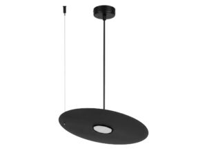 Miniaturka 1 - Lampa wisząca Elenora średnica 35 cm, kolor czarna, płaski metalowy klosz i dwa zawieszenia na białym tle