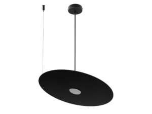 Miniaturka 5 - Lampa wisząca Elenora średnica 45 cm, kolor czarna, płaski metalowy klosz i dwa zawieszenia na białym tle