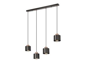 Miniaturka 3 - Czarna lampa wisząca Elerio z czterema cylindrycznymi kloszami i miedzianymi detalami