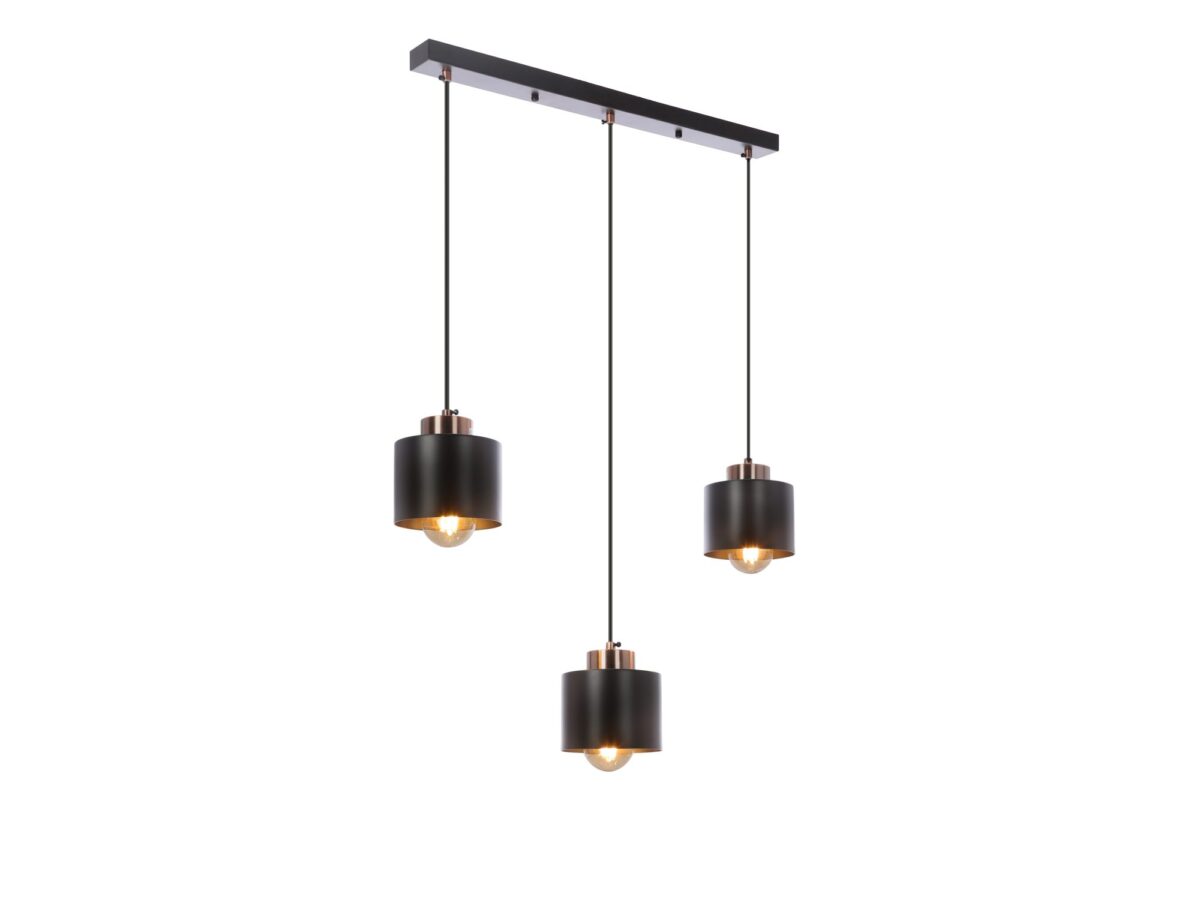 Lampa wisząca Elerio czarna trzy cylindryczne klosze E27